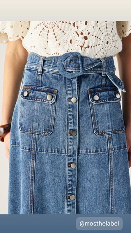 Mos, Aveline denim midi skjørt, denimblå