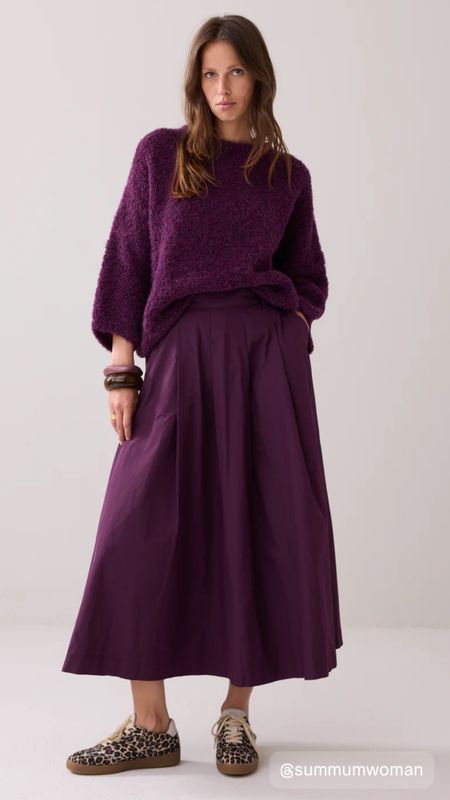 Summum taft midi skjørt, plomme, sort og grønn