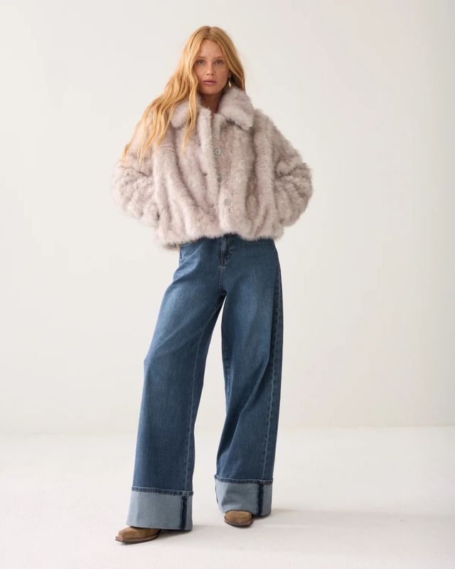 Summum jacket faux fur, gråhvit