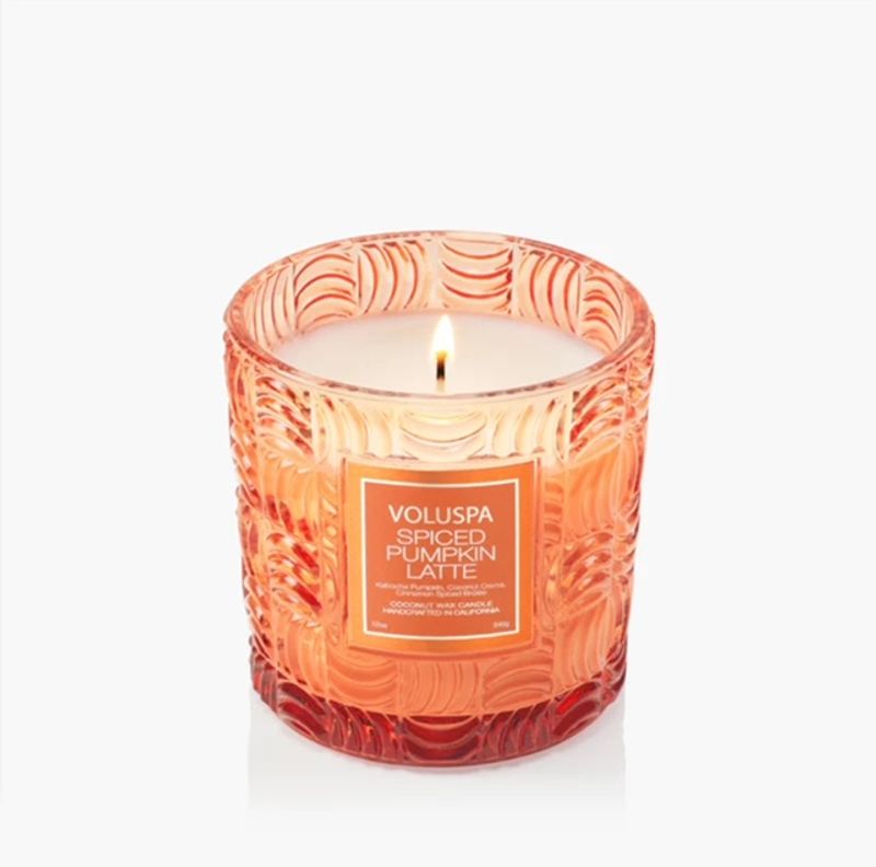 Voluspa spiced pumpkin latte, boxed candle
