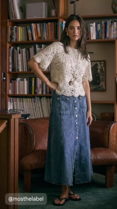 Mos, Aveline denim midi skjørt, denimblå