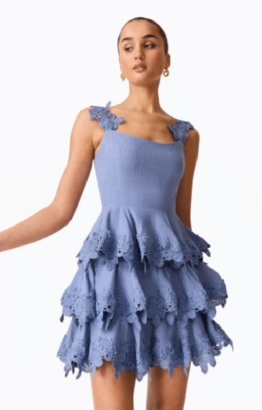 Elliat, Miri frill mini dress, gråblå