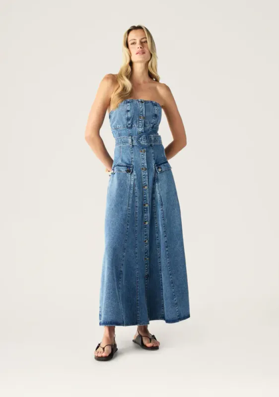 Mos, Aveline denim strapless dress, denimblå