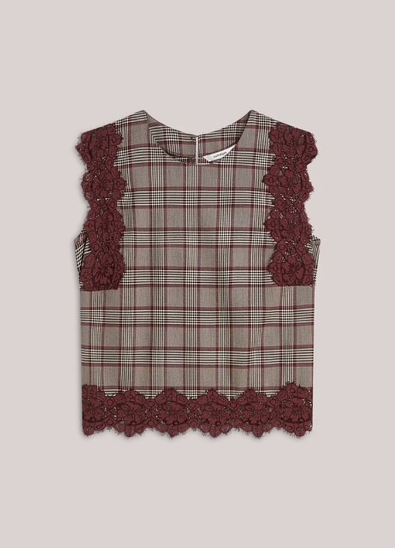 Summum top check, burgunder