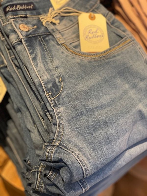 Red Button, Kate embroidered pockets, stone used